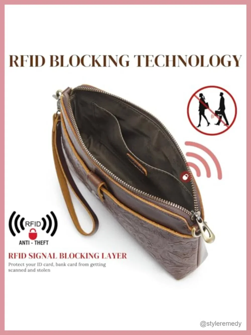 Full Grain Leather Crossbody Purse RFID Blocking Cell Phone Wallet Detachable